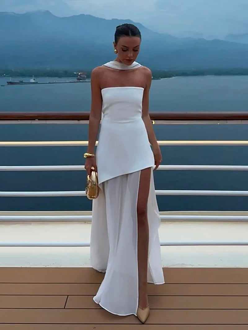 Elegant Pleated Backless Sleeveless Maxi Dress