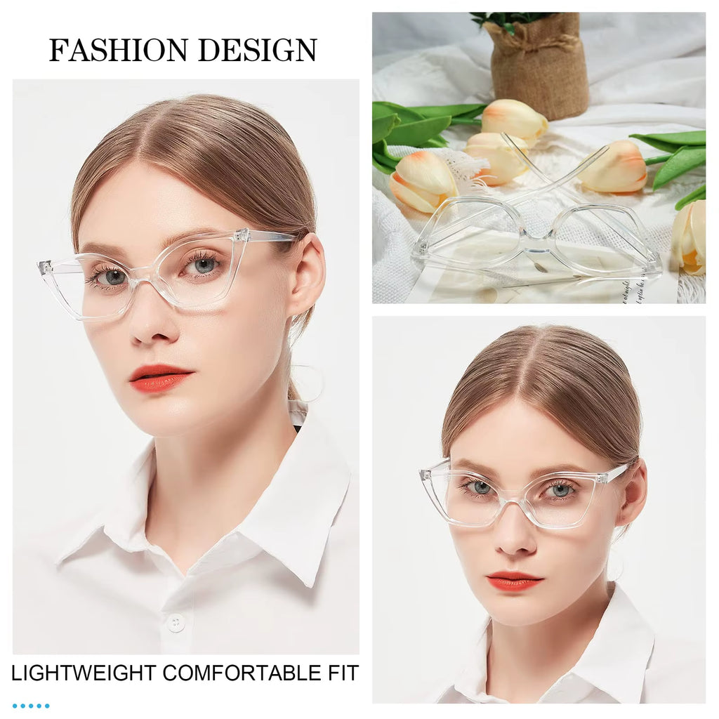 Reading Glasses for Women Oversized Prescription Magnifying Eyeglasses Frames Cat Eye Decorative Eyewear Trendy Retro MAREAZZURO